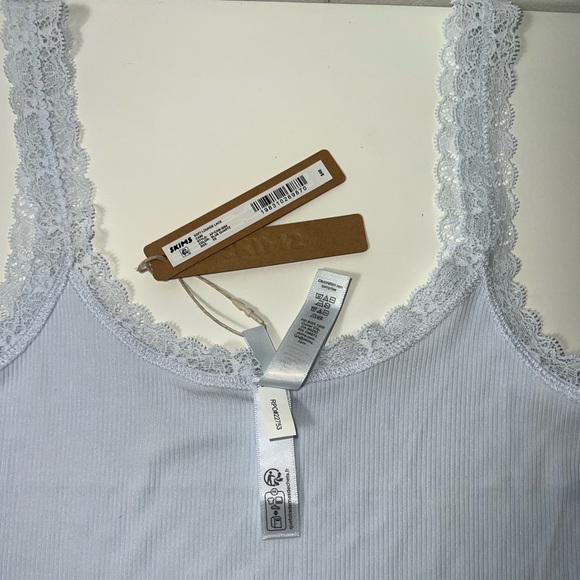 Skims Soft Lounge Lace Trim Ribbed Camisole Cami Shirt in Mineral Blue - Picture 13 of 13